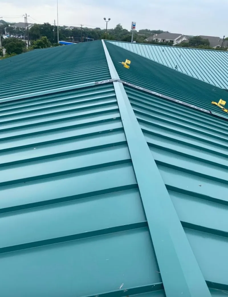 Green commercial metal roof ridge and valley for Metal Roof Repair in Staunton